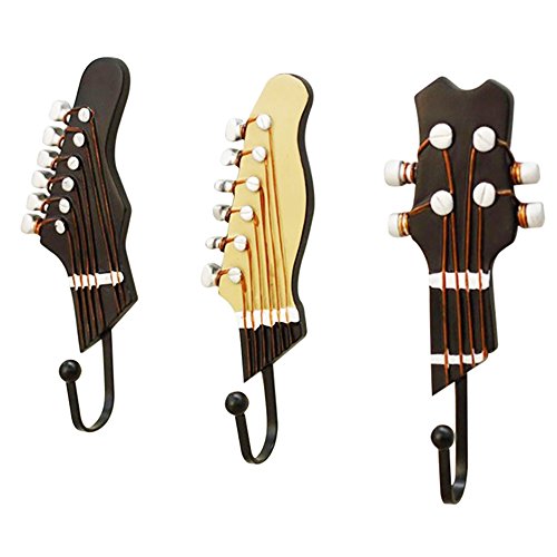 Zhi Jin 3 Hook Resin Guitar Shape Towel Clothes Wall Hangers Rack Vintage Hooks Set Decoration