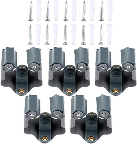 KisSealed Mop and Broom Holder Wall Mounted Garden Storage Rack Pack of 5 (Gery)