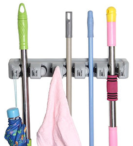 Eco-best(tm) Broom Mop Holder Hanger Garage Storage Hooks, 5 Position 6 Hooks, Storage Solutions for Broom Hangers,garage Storage Systems Broom Organizer for Garage Shelving Ideas