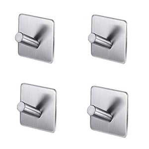 LOLPI 4Pcs Stainless Steel self-Adhesive Square Bottom Hooks, Bathroom Hooks for Kitchen Hooks, Suitable for Jackets, Bathrobes, Bath Towels, Towels, Hats etc. (Silver)