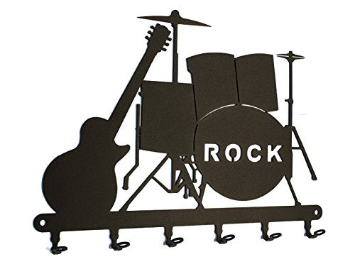 Key Holder/Hook - Rock Band - Key Board Drums and Guitar - Key Rack - Metal - 6 Hooks - Black