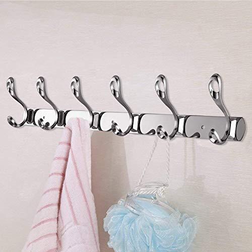 Home arplis wall mounted hooks stainless steel rack wall hanger with 6 double hooks design coat towel rail hook for foyer hallways and bedrooms
