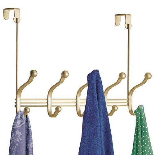 On amazon mdesign over door 10 hook steel storage organizer rack for coats hoodies hats scarves purses leashes bath towels robes gold brass