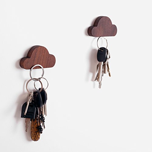 Frjjthchy 2 Pcs Cloud Shaped Key Hook Wooden Magnetic Wall Key Hanger Creative Wall Keychains for Home Office (Coffee)