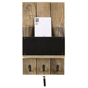 Mail Holder with Key Hooks and Chalkboard for Entry Way | Wall Mount | Handmade Rustic Reclaimed Wood | 18 x 10.5 Inch - Natural