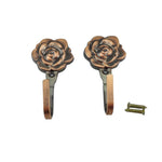 Yueton Pack of 2 Vintage Rose Pattern Coat Hat Handbags Towel Single Hook Metal Hanger Wall Mount (Red Copper)