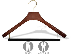 Discover the deluxe wooden suit hanger with velvet bar walnut finish brass swivel hook large 2 inch wide contoured coat jacket hangers set of 12 by the great american hanger company