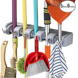 WeLax Mop Broom Holder Wall Mounted Kitchen Hanging Garage Utility Tool Organizers and Storage Rack for Commercial Bathroom Laundry Room Closet Gardening