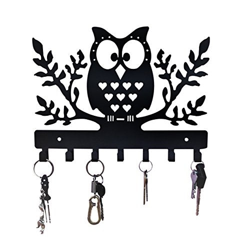 HeavenlyKraft Owl Metal Wall Mounted Metal Key Holder, Owl Key hanger, Medal Hanger, Leash Hanger, Key Organizer, Metal Key hook, 10.6 X 7.48 X 0.8 INCH