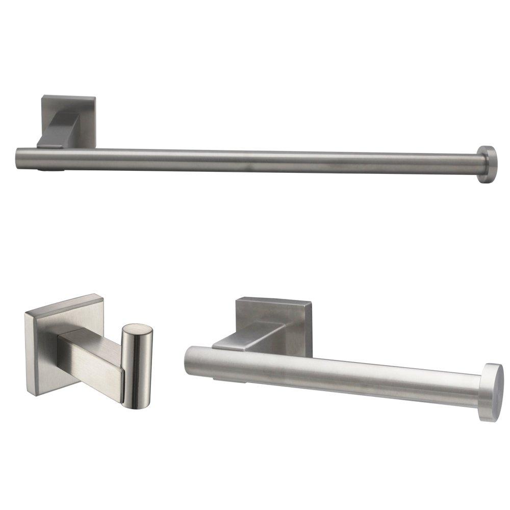 XVL Bathroom Accessories Set, Toilet Roll Paper Holder, Towel Ring, Robe Hook Stainless Steel, Brushed Nickel GT1113A