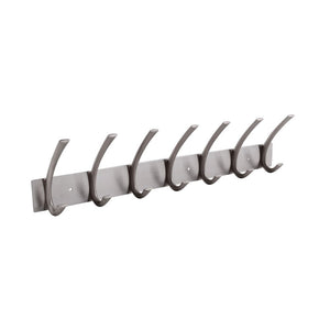 KES Coat Hook Rack/Rail with 7 Pronged Hooks Wall Mount Solid Metal, Brushed Nickel, A3062H7-2