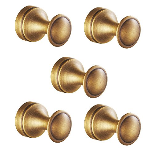 Leyden TM 5 Pcs Antique Brass Coat Hooks Wall Mounted Hangers Hardware Hanging Clothes Hat for Bathroom Accessories