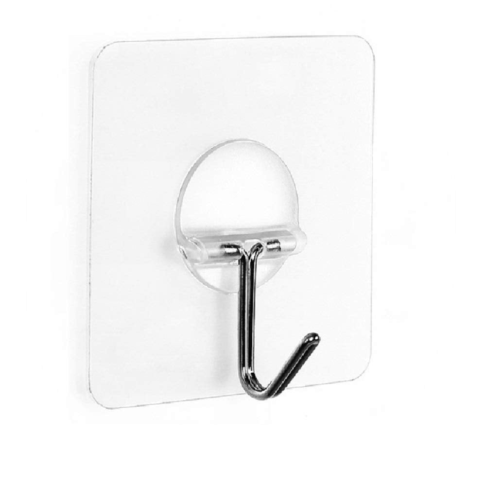 Fealkira 13.2lb/6kg(Max) Wall Utility Adhesive Hooks for Towel Loofah Bathrobe Coats,Bathroom Kitchen Nail Free Transparent Heavy Duty Wall Hook & Ceiling Hanger(10pcs)