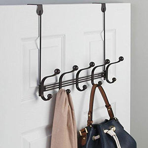 Related mdesign vintage decorative metal double over the door multi 10 hooks storage organizer rack for hats and coats hoodies scarves purses leashes bath towels robes bronze
