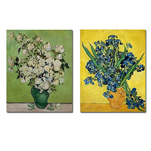 Wieco Art Irises in Vase Floral Canvas Prints Wall Art Van Gogh Classic Artwork Famous Oil Paintings Reproduction on Canvas Bedroom Home Decor 2 Piece Modern Wrapped Giclee Flowers Pictures