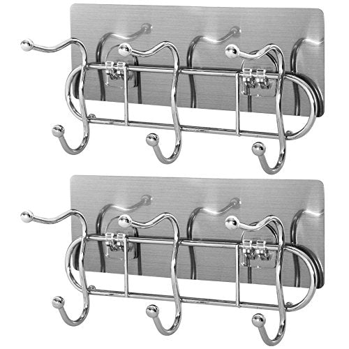 WEBI Coat Rack Wall Mounted,Adhesive Hook Rack with 3 Sticky Hooks for Hanging Towels, Key,Loofahs,Belt,Scarves,Chromed,2 Packs