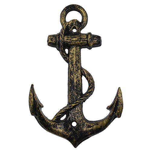 HERNGEE Nautical Anchor Hooks Antique Bronze Cast Iron Decorative Wall Hook, Treasures of The Caribbean Islands