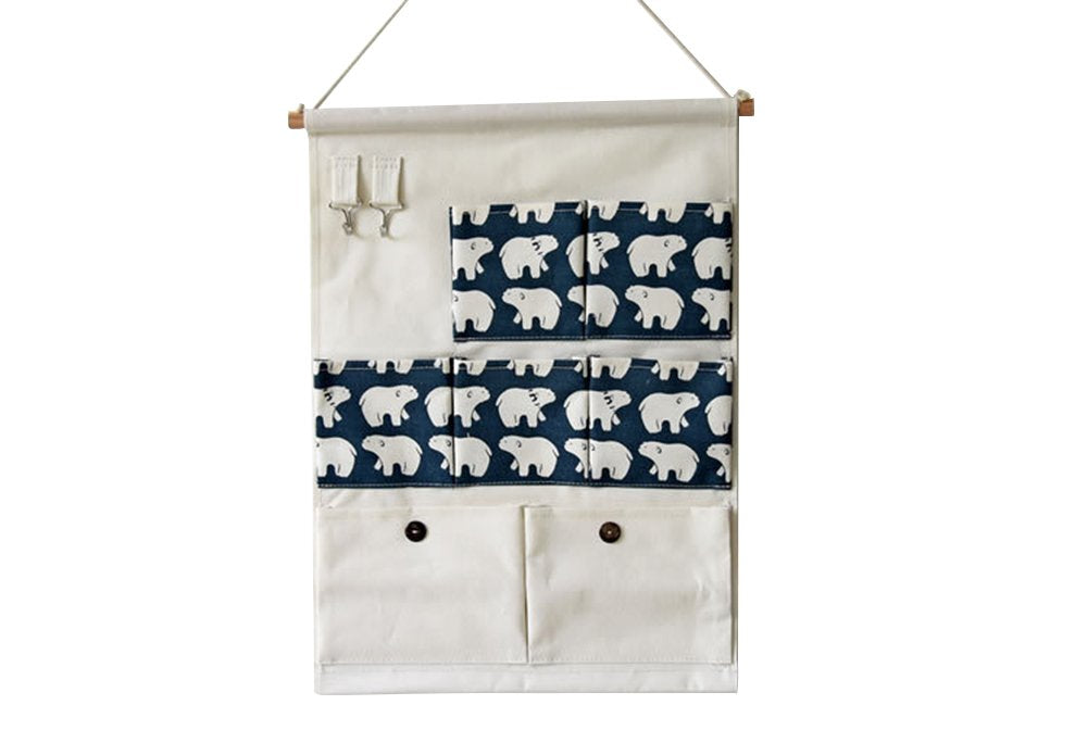 Xaber Kin 19.68'' x 13.78'' Wall Hanging Storage Bags Linen/Cotton Fabric Animal Closet Organizer(7 Pockets with 2 Hangers) (Bear)