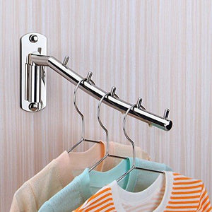 On amazon folding wall mounted clothes hanger rack wall clothes hanger stainless steel swing arm wall mount clothes rack heavy duty drying coat hook clothing hanging system closet storage organizer 1pack