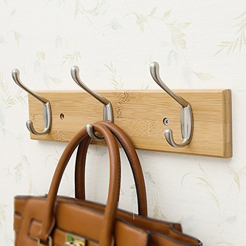 LXLA- Shelf Hangers Coat Rack Hook Up Wood Bamboo Wall-mounted White Brown (Available 3,4,5,6,7,8 Hooks, 35/48/61/74/87/95 7.5 1.5cm) (Color : Natural, Size : 3 hooks)