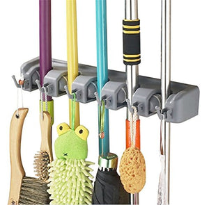 Esup Mop and Broom Holder, Broom Organizer Wall Mounted for Your Closet with Limited Space Holds Mops,Brooms,Dustpan,Shovel (5 Ball Slots and 6 Hooks)