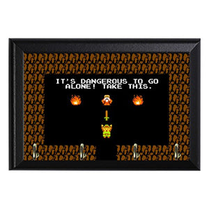 It's Dangerous to Go Alone! Retro Zelda Nerdy Wall Plaque Key Hanger Holder Geeky Home Decor (8" x 6" / Add Hooks)