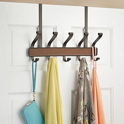Top rated interdesign laredo over door storage rack organizer hooks for coats hats robes clothes or towels 5 dual hooks brown bronze