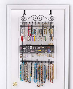 Longstem Jewelry Organizer 6100 Over the Door or Hanging Wall Mounted Jewelry Organizer Valet in Black - Holds over 300 pieces! Unique patented product