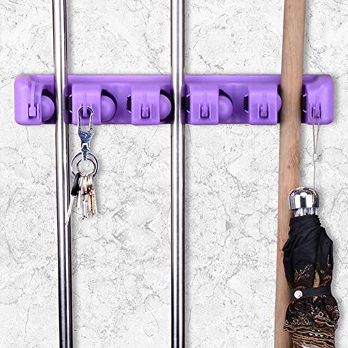 Gecious Mop and Broom Holder, 5 Position 6 Hooks Garage Storage Holds Up 11 Tools, Storage Solutions for Broom Holders