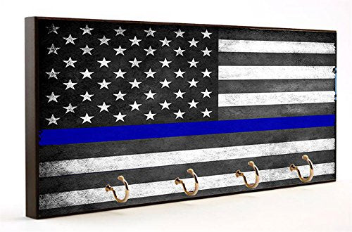 Police Officer Gift Thin Blue Line Subdued American Flag Key Hanger