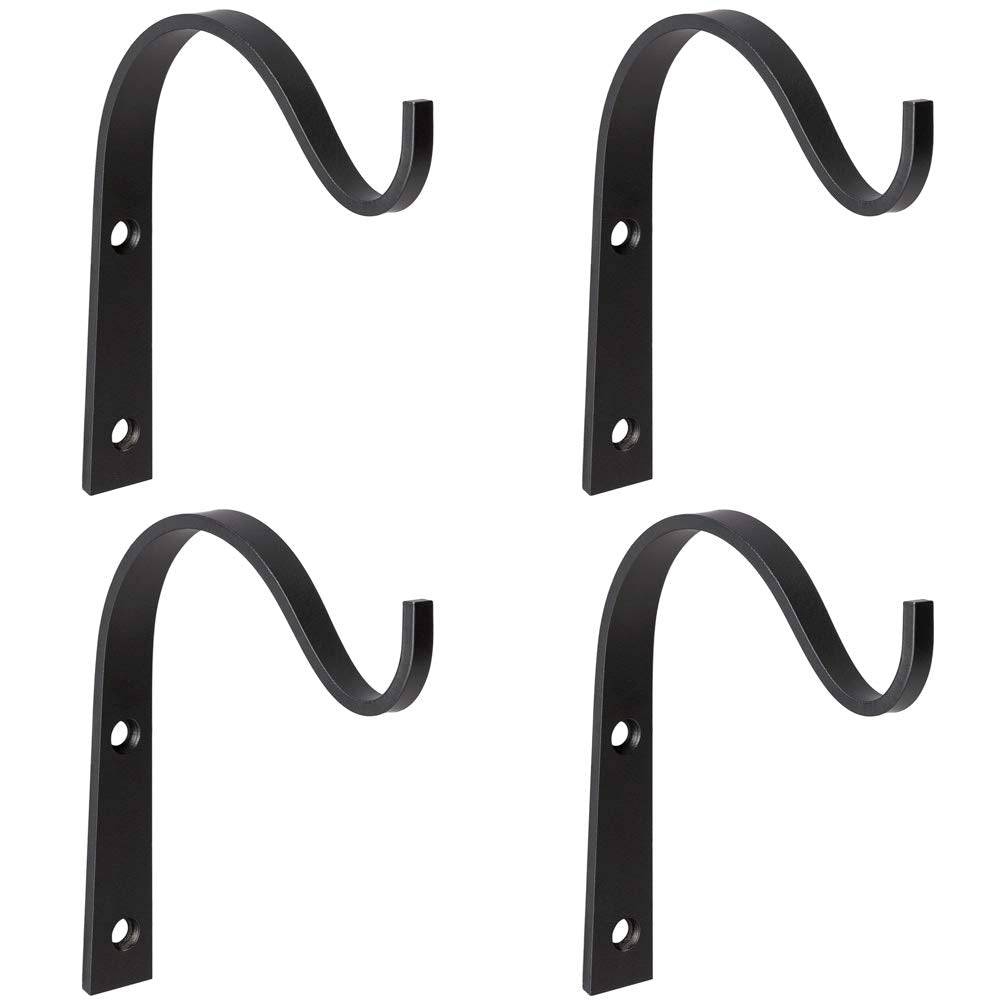Mkono 4 Pack Iron Wall Hooks Metal Heavy Duty Plant Hanger Bracket Coat Hook Decorative Hook for Hanging Lantern Planter Bird Feeders Coat Indoor Outdoor Rustic Home Decor, Screws Included