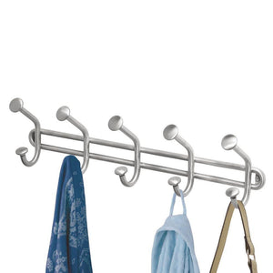 Home interdesign forma wall mount storage rack hanging hooks for jackets coats hats and scarves 5 dual hooks brushed stainless steel