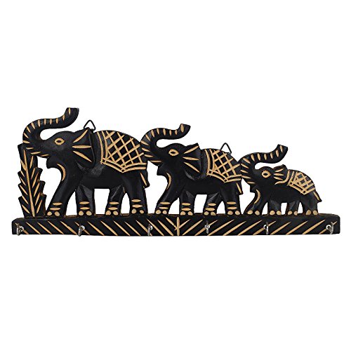 Fine Craft India Elephant Family Wooden Key Holder Decorative Showpiece Key Hook Organizer Best Gifting Home Decor
