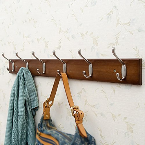 LXLA- Shelf Hangers Coat Rack Hook Up Double Wood Bamboo Wall-mounted Brown (Available 3,4,5,6,7,8Hooks, 35/48/61/74/87/95 7.5 1.5 cm) (Size : 6 hooks)