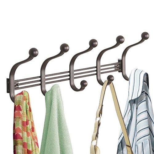Results mdesign vintage decorative metal double over the door multi 10 hooks storage organizer rack for hats and coats hoodies scarves purses leashes bath towels robes bronze