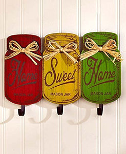 Wooden Red Yellow Green Rustic Home Sweet Home Metal Hooks Rack Utensil Holder Towel Hanger Wall Hanging Plaque Primitive Mason Jar Tuscan French Country Kitchen Decor