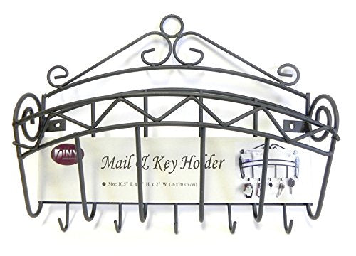 Mail and Key Holder Organizer Wall Mounted Black Metal