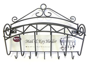 Mail and Key Holder Organizer Wall Mounted Black Metal