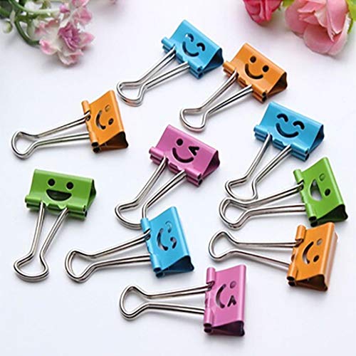 HHBack 10 Pcs Smile Metal Clip Cute Binder Clips Album Paper Clips Stationary Office Supplies