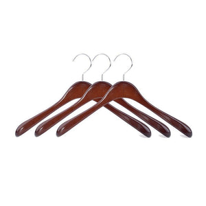 Top superior gugertree wooden wide shoulder coat hanger women clothing hangers with polished chrome hook attractive walnut finish 3 pack