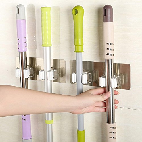 Broom and Mop Holder, Transer Broom & Mop Gripper Holder Clip Wall Mounted Organizer Tool Storage Rack for Rake or Mop Handles (White)