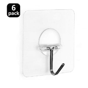 Fealkira Adhesive Wall Hooks 13.2lb(Max) Utility Stainless Steel hook for Towel Bathrobe Coats,Bathroom Kitchen Waterproof and Oilproof Nail Free Transparent Heavy Duty Wall hook & Ceiling Hanger(6pcs