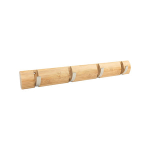 E-Goal 4-Hooks Bamboo Home Wall Mounted Rack/Rail, Coat and Hat Hooks Rack, Nickel Hooks Hanger Holder for Key, Coat, Hat,Towel,Size: 48.4(L)×6(H)×3(Thick) cm, Bamboo Color