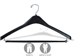 Buy now the great american hanger company heavy duty black plastic suit hanger with locking wooden pant bar box of 100 1 2 inch thick curved hangers for uniforms and coats
