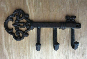 12 PACK Rustic Cast Iron Key Shape Holder Hook  Antique Style 3 Hooks Wall Mount