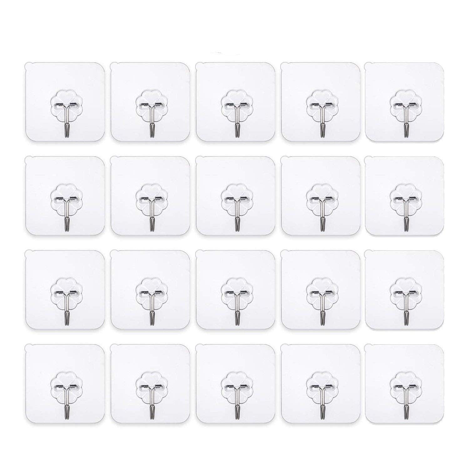 Hooks Heavy Duty Hooks - 20 Packs 22Lbs command Hooks Utility Hooks Heavy Duty Wall Hooks Waterproof Reusable Seamless Sticky Hook For Bathroom Kitchen Wall Door Ceiling And More