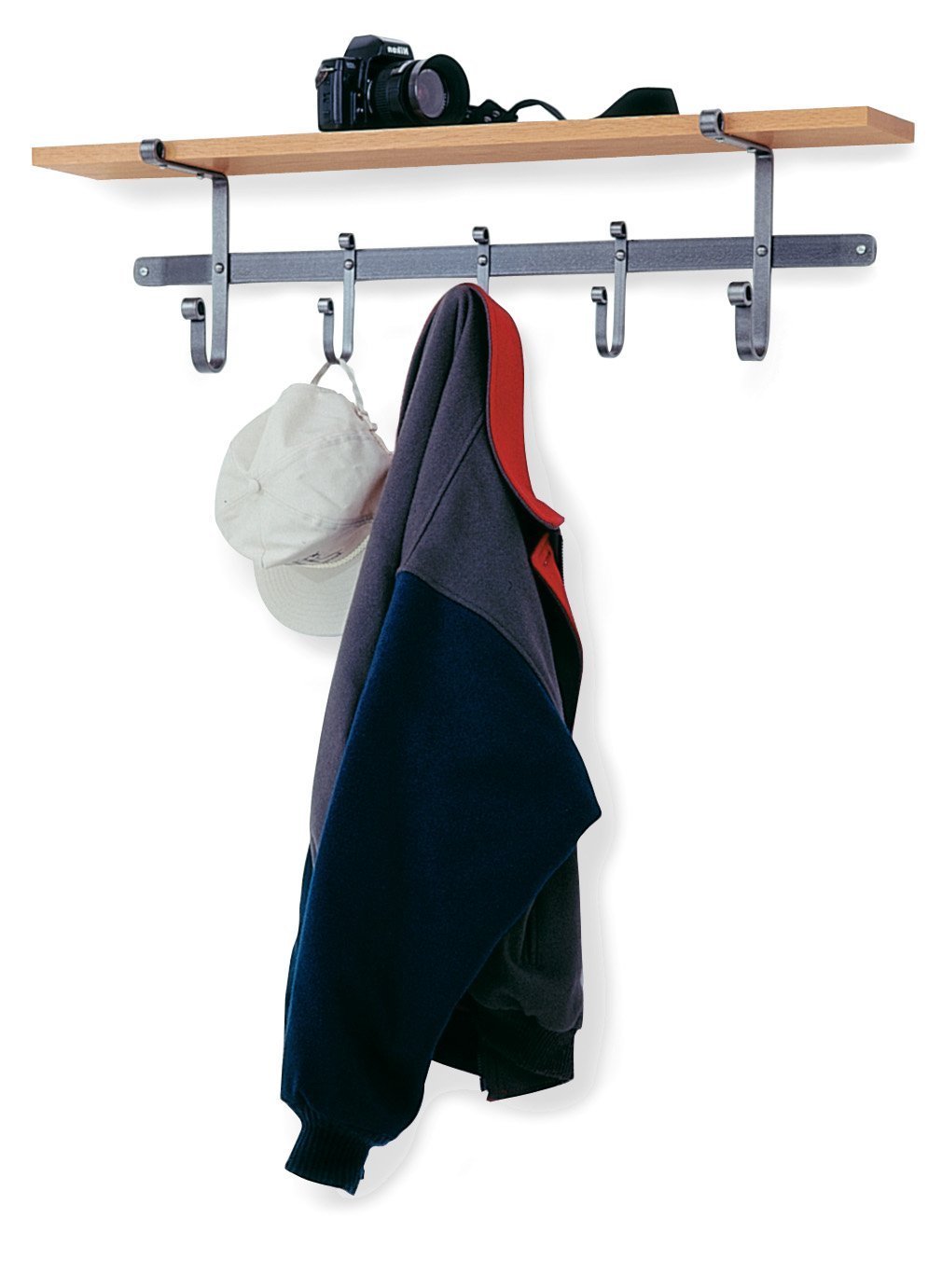 Products enclume shelf coat rack with hardwood shelf hammered steel