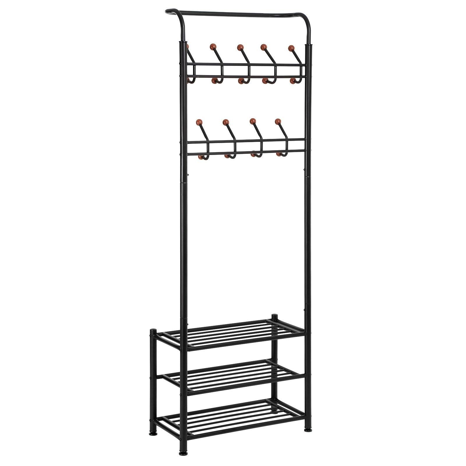 Home songmics entryway coat rack with storage shoe rack hallway organizer 18 hooks and 3 tier shelves metal black urcr67b