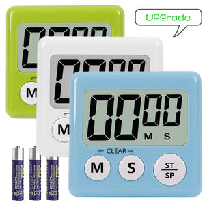Great Polly 3 Pack Digital Kitchen Timer Cooking Timers Clock with Alarm Magnetic Back and Stand, Minute Second Count Up Countdown, Large LCD Display Batteries Included