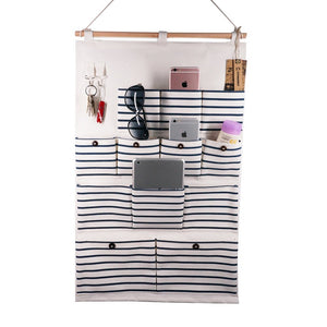 VIVIMONKEY Hanging Organizer With Pockets Fabric Wall Door Storage Home Cloth Closet Organizing Bags - Blue Stripe (8 Pockets)